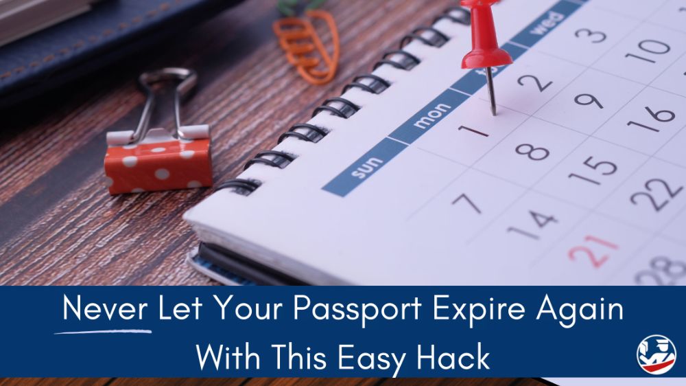 A reminder set on a calendar for when to renew a passport before it expires