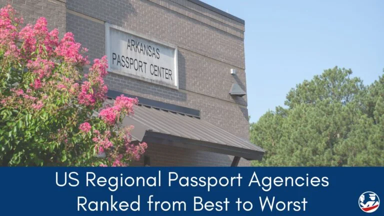 photograph of the Arkansas Passport Center front entrance with a flowering bush in the foreground