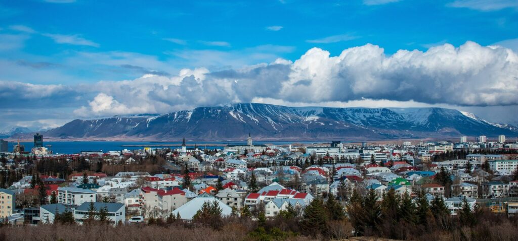 Reykjavik, Iceland with mountain in background