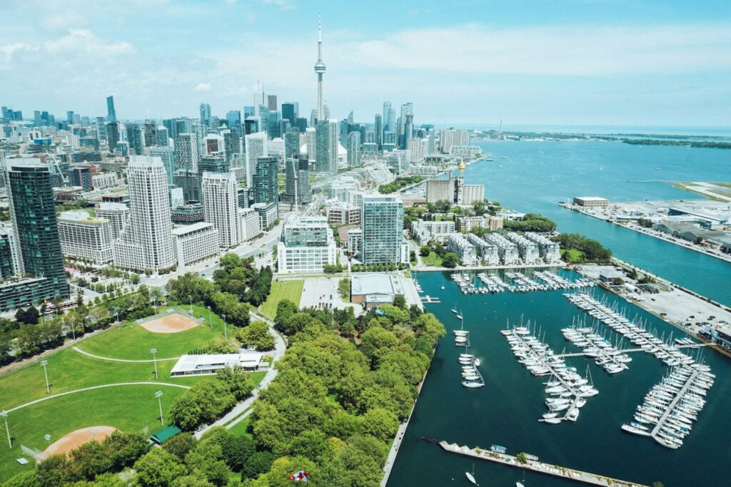 Toronto, Canada skyline and waterfront aerial photograph