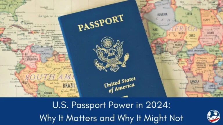 US passport book on world map